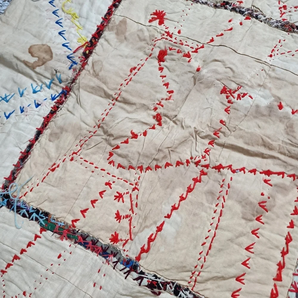 ANTIQUE Crazy Quilt top hand swen cotton quilt top to‎ be finished 65in x 65in